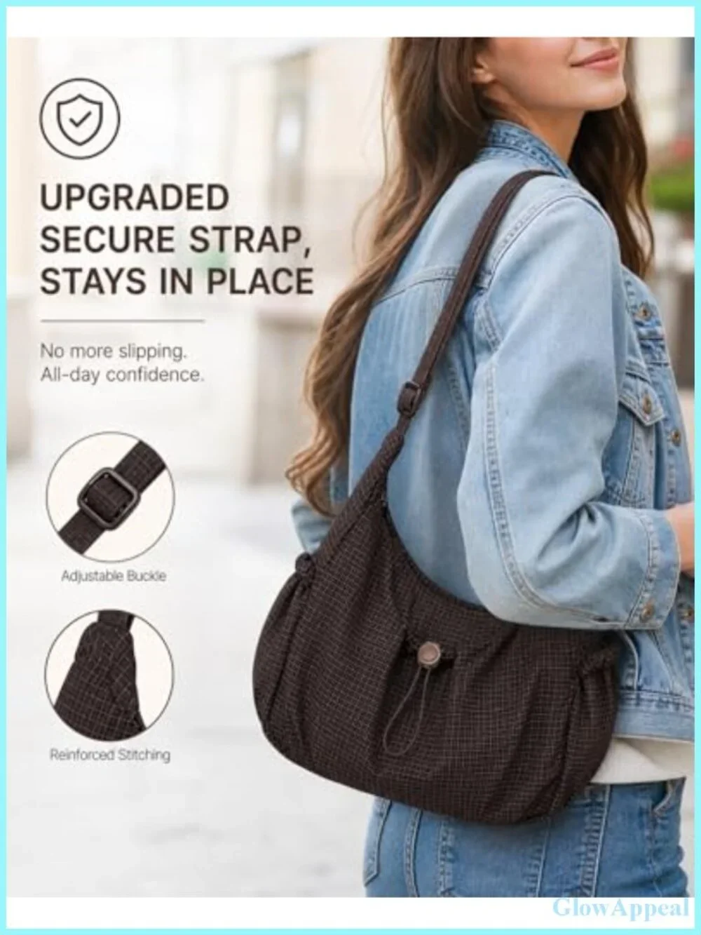 Plaid Nylon Crossbody Hobo Bag Slouchy Crescent Messenger Purse